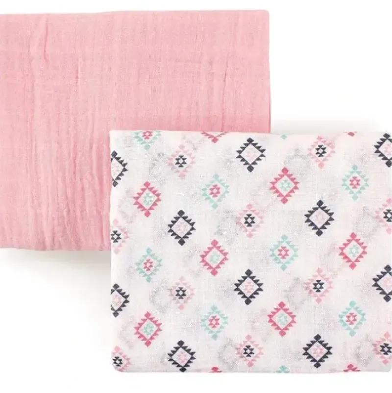 Stroller|Hudson Baby 2-Pack Muslin Swaddle Blankets, Pink Aztec - cutbabycare.com | baby boutique & care hub