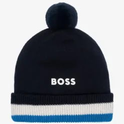 Shop All|Hugo Boss - Boys Navy Blue Cotton Knit Bobble Hat - cutbabycare.com | baby boutique & care hub