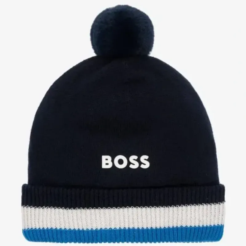 Shop All|Hugo Boss - Boys Navy Blue Cotton Knit Bobble Hat - cutbabycare.com | baby boutique & care hub