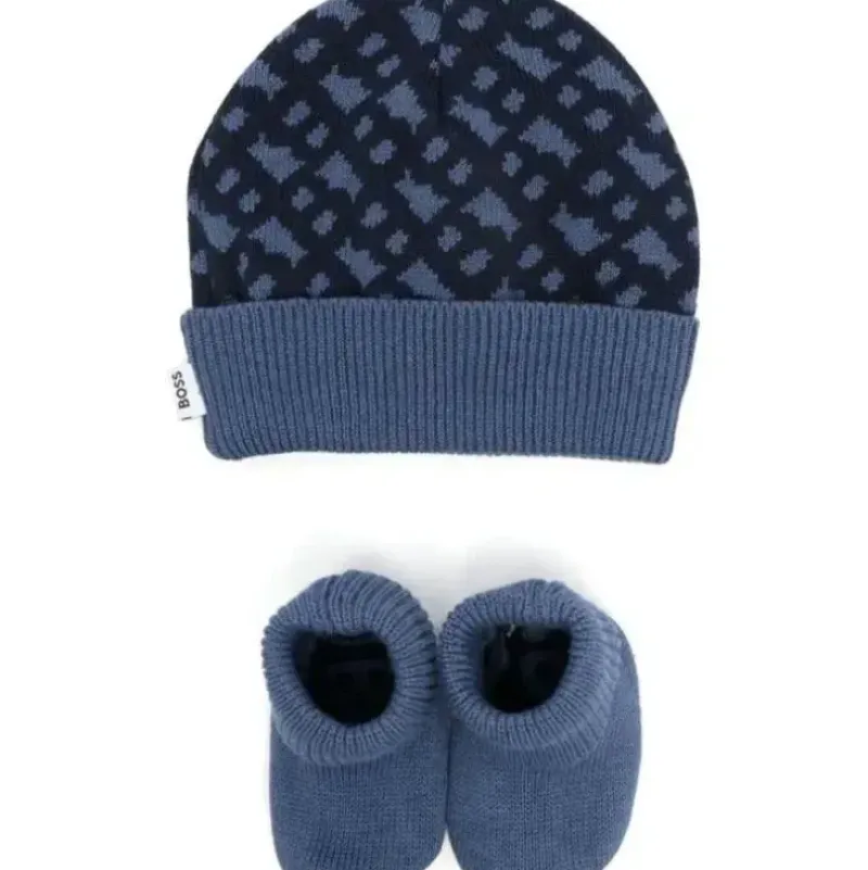 Shop All|Hugo Boss - Geometric Intarsia Hat & Slippers Set, Navy - cutbabycare.com | baby boutique & care hub