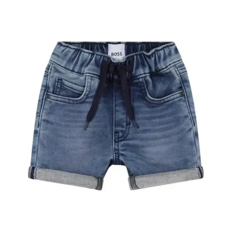 Shop All|Hugo Boss Baby - Boy Whiskering Effect Denim Shorts, Double Stone - cutbabycare.com | baby boutique & care hub