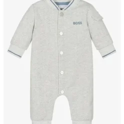 Shop All|Hugo Boss Baby - Boys Grey Cotton Romper - cutbabycare.com | baby boutique & care hub