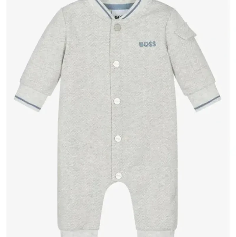 Shop All|Hugo Boss Baby - Boys Grey Cotton Romper - cutbabycare.com | baby boutique & care hub
