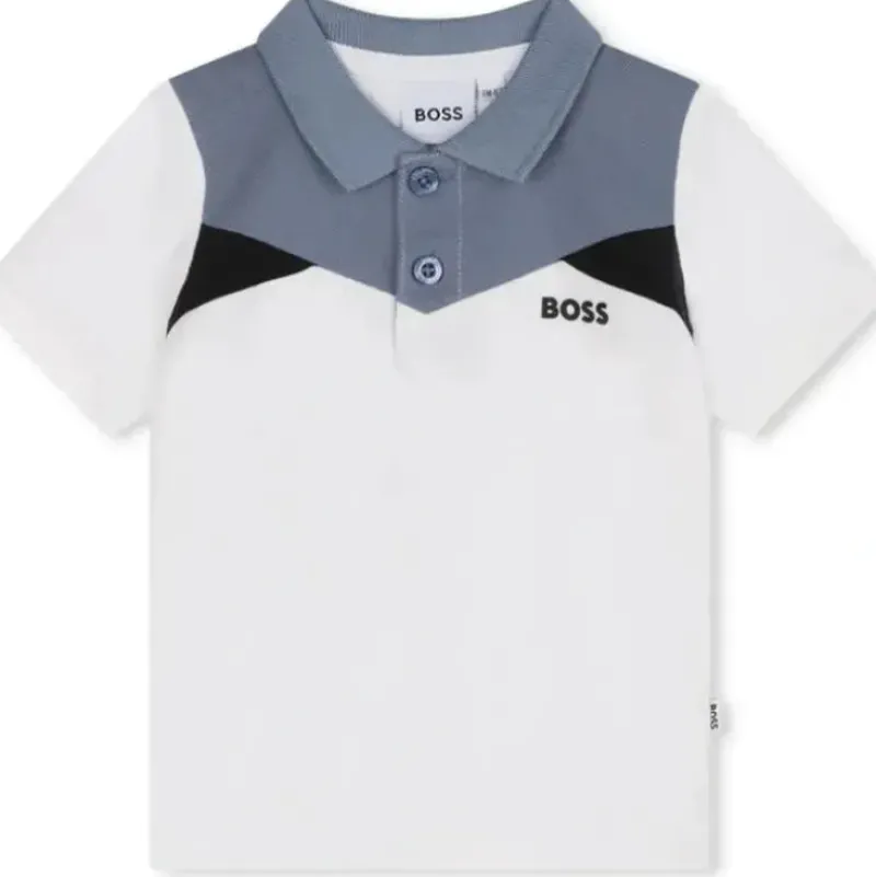 Shop All|Hugo Boss Baby - Colorblock Short Sleeve Pique Polo, White/Blue - cutbabycare.com | baby boutique & care hub