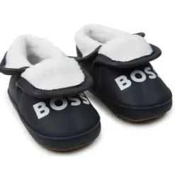 Shop All|Hugo Boss Baby - Faux Sherling Leather Slippers, Navy - cutbabycare.com | baby boutique & care hub