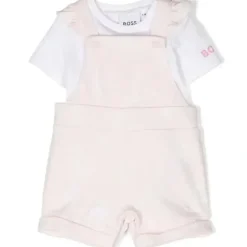 Shop All|Hugo Boss Baby - Girl Cotton Dungarees Set, Pink Pale - cutbabycare.com | baby boutique & care hub