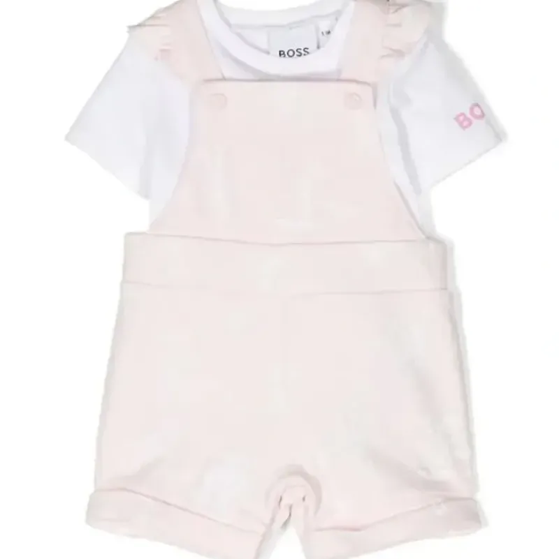 Shop All|Hugo Boss Baby - Girl Cotton Dungarees Set, Pink Pale - cutbabycare.com | baby boutique & care hub