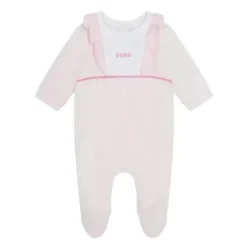 Shop All|Hugo Boss Baby - Girl Footie Front Ruffle, Pink Pale - cutbabycare.com | baby boutique & care hub