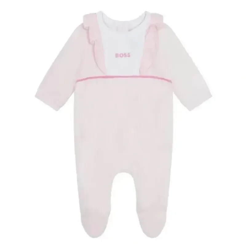Shop All|Hugo Boss Baby - Girl Footie Front Ruffle, Pink Pale - cutbabycare.com | baby boutique & care hub