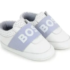 Shop All|Hugo Boss Baby - Leather Slippers Boy Sneaker, White And Light Blue - cutbabycare.com | baby boutique & care hub