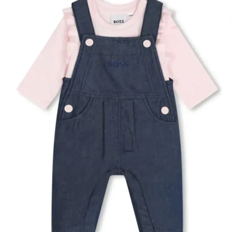 Shop All|Hugo Boss Baby - Long Sleeve Tee & Overalls & Blanket Set, Denim/Pink - cutbabycare.com | baby boutique & care hub