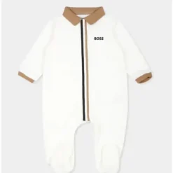 Shop All|Hugo Boss Baby - Polo Footie, White/Beige - cutbabycare.com | baby boutique & care hub