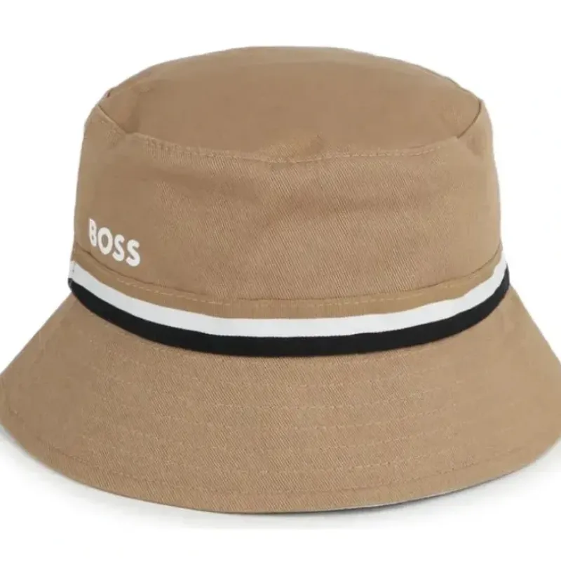 Shop All|Hugo Boss Baby - Reversible Bucket Hat, White/Beige - cutbabycare.com | baby boutique & care hub