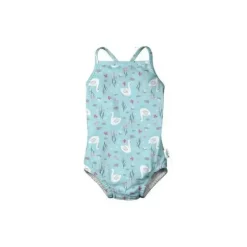 Shop All|Iplay - Baby Girl Classic Swimsuit with Built-in Reusable Absorbent Swim Diaper, Light Aqua Swan - cutbabycare.com | baby boutique & care hub