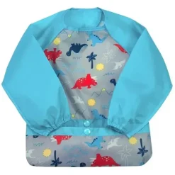 Health Safety|Iplay - Snap & Go Long Sleeve Bib, Aqua Dinosaurs - cutbabycare.com | baby boutique & care hub