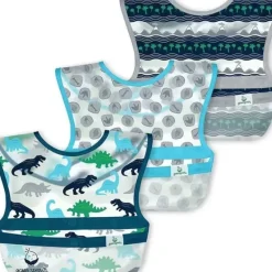 Health Safety|Iplay - Snap & Go Wipe-Off Bibs (3Pk), Blue Dinosaurs, 9-18 Months - cutbabycare.com | baby boutique & care hub