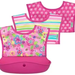 Shop All|I-Play Green Spouts Snap & Go Long Sleeve Bib, Pink Flower Field, Size 6-18M - cutbabycare.com | baby boutique & care hub