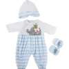 Shop All|JC Toys - Berenguer Boutique Baby Doll Outfit, Blue Striped Long Onesie with Headband, and Booties, Ages 2+ - cutbabycare.com | baby boutique & care hub