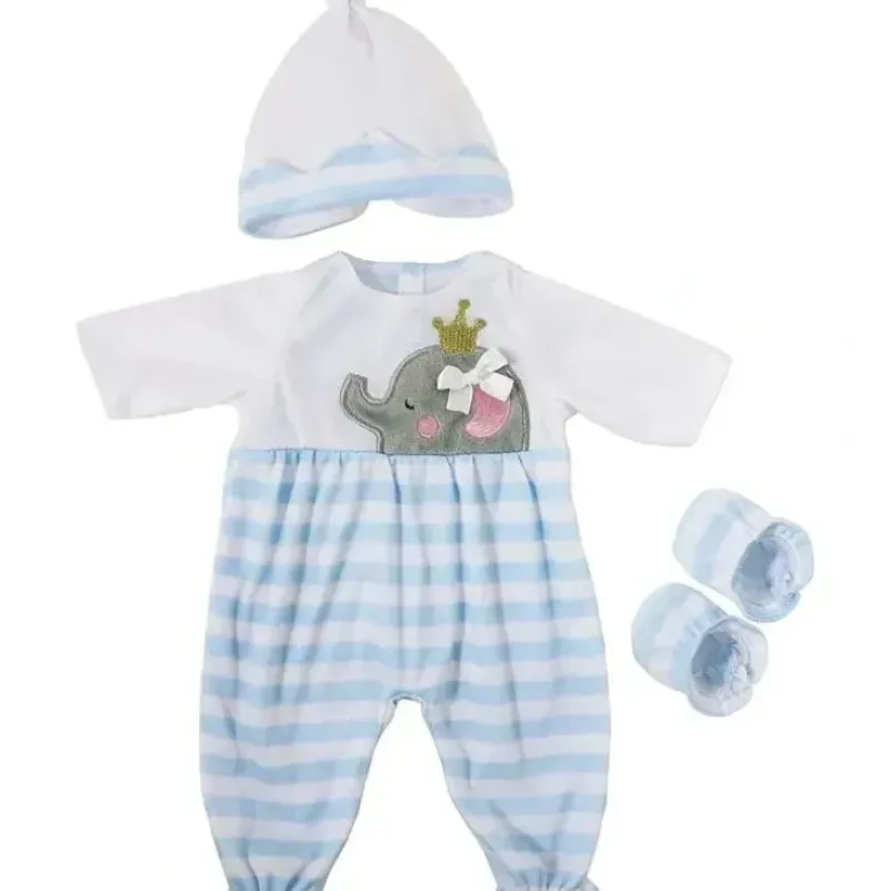 Shop All|JC Toys - Berenguer Boutique Baby Doll Outfit, Blue Striped Long Onesie with Headband, and Booties, Ages 2+ - cutbabycare.com | baby boutique & care hub
