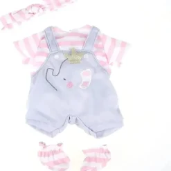 Shop All|JC Toys - Berenguer Boutique Baby Doll Outfit, Gray Overall Shorts with Pink Stripes, Ages 2+ - cutbabycare.com | baby boutique & care hub