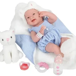 Shop All|Jc Toys La Newborn 15 All Vinyl In Blue Onesie/White Cat Theme With Animal Friend - cutbabycare.com | baby boutique & care hub