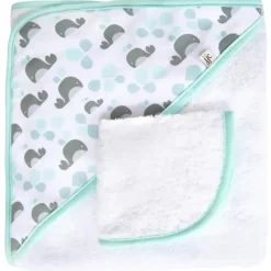 Bath Potty|JJ Cole Hooded Towel, Aqua Whales - cutbabycare.com | baby boutique & care hub