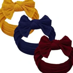 Shop All|Jlika - Thick Nylon Texture Bow 3 Headbands, Mustard/Navy/Burgundy - cutbabycare.com | baby boutique & care hub