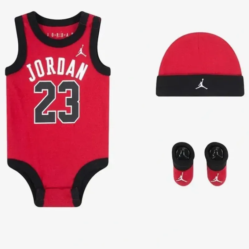 Shop All|Jordan - 3Pk Baby Onesie Sleeveless & Bootie & Hat Set, 0/6M, Grey - cutbabycare.com | baby boutique & care hub