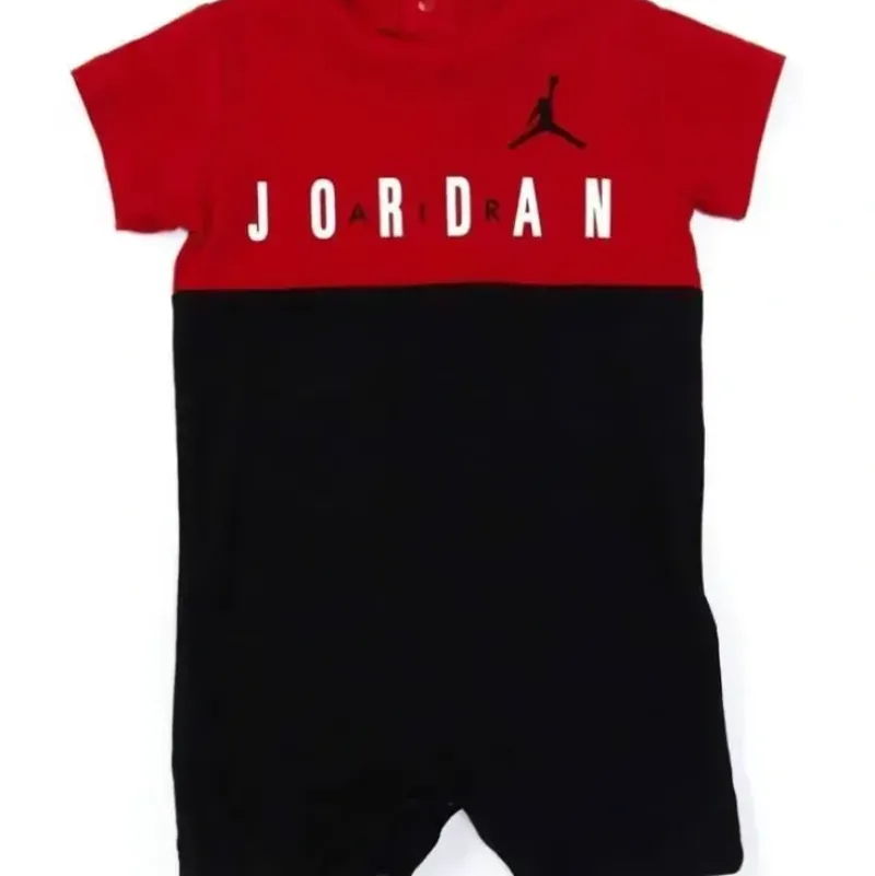 Shop All|Jordan Baby - Boy Air Colorblock Romper, Black/Red - cutbabycare.com | baby boutique & care hub
