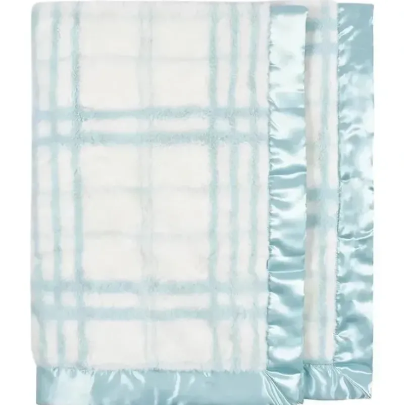 Shop All|Just Born - Blue Plush Plaid Baby Blanket - cutbabycare.com | baby boutique & care hub