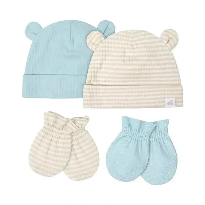 Shop All|Just Born - 4Pk Baby Boy Caps & Mittens Set, Blue & Stripe - cutbabycare.com | baby boutique & care hub
