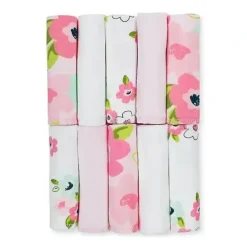 Bath Potty|Just Born - 10Pk Blossom Washcloths, Pink - cutbabycare.com | baby boutique & care hub