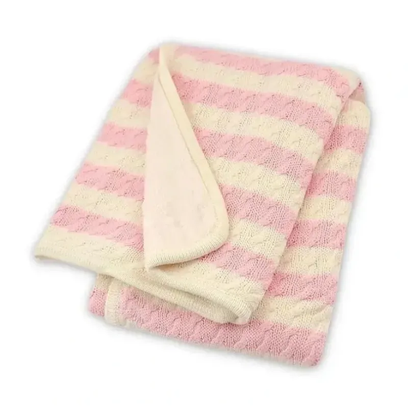 Shop All|Just Born - Stripe Cable Knit Blanket, Soft Pink/White - cutbabycare.com | baby boutique & care hub