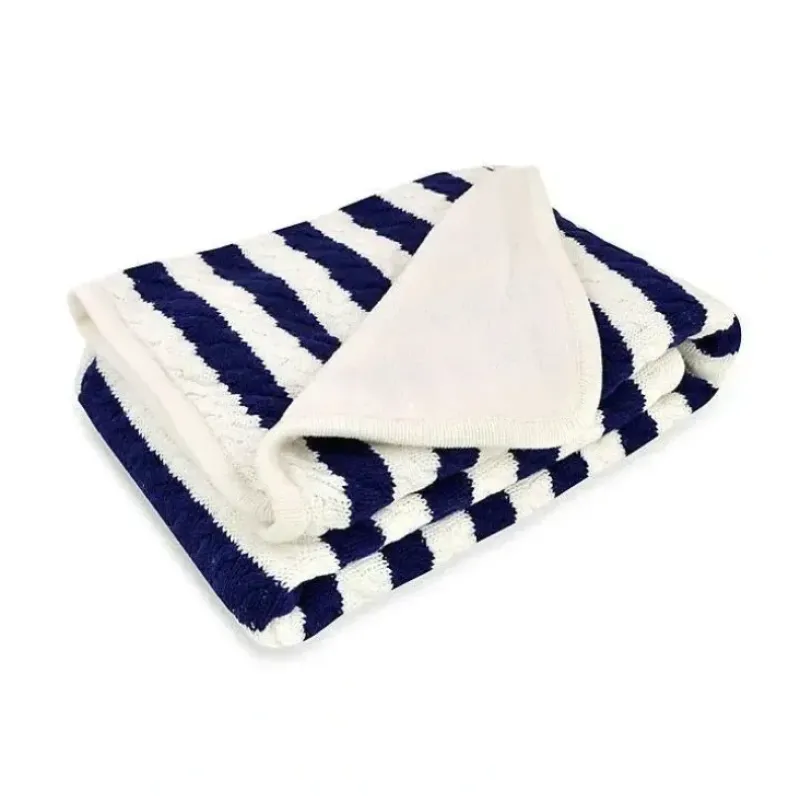 Shop All|Just Born - Stripe Cable Knit Blanket, Navy/White - cutbabycare.com | baby boutique & care hub