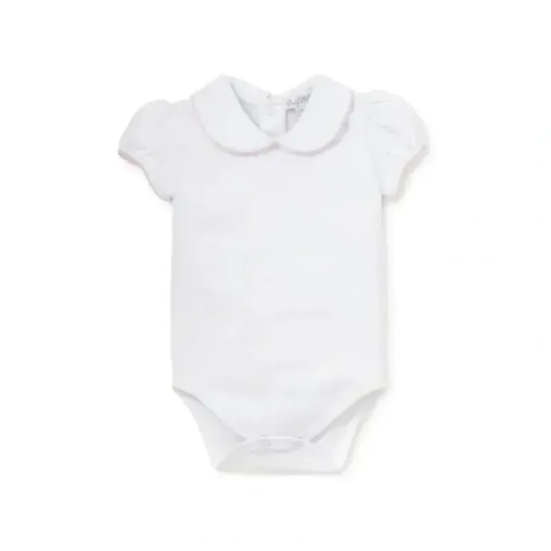 Shop All|Kissy Kissy - Baby Girl Basic Short Sleeve Bodysuit With Collar, White/Pink - cutbabycare.com | baby boutique & care hub