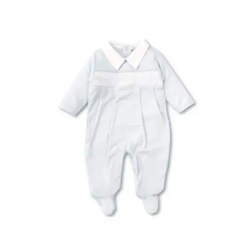Shop All|Kissy Kissy Footie W/ Hand Smocked CLB Charmed With Collar Light Blue - cutbabycare.com | baby boutique & care hub