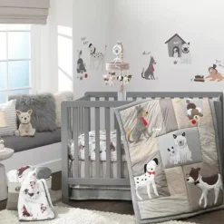 Shop All|Lambs & Ivy - Bow Wow Gray/Tan Dog/Puppy Nursery 3Pk Baby Crib Bedding Set - cutbabycare.com | baby boutique & care hub