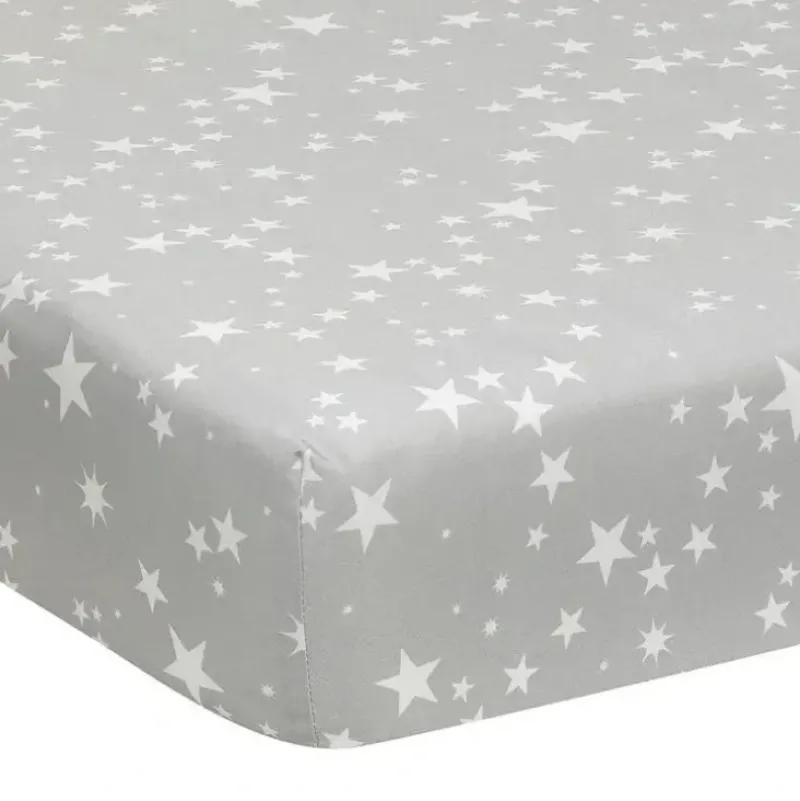 Shop All|Lambs & Ivy - Milky Way Fitted 100% Cotton Star Crib Sheet, Grey - cutbabycare.com | baby boutique & care hub
