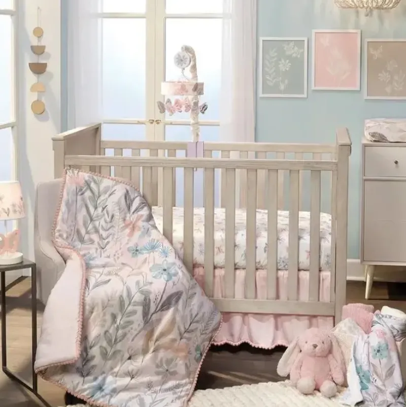 Shop All|Lambs & Ivy - 3Pk Baby Blooms Pink Floral/Butterfly Baby Crib Bedding Set - cutbabycare.com | baby boutique & care hub