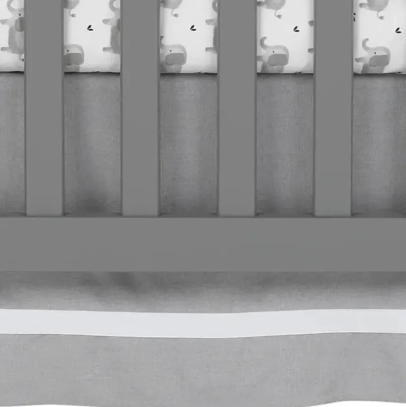 Shop All|Lambs & Ivy - Signature Gray Linen with White Trim 4-Sided Crib Skirt - cutbabycare.com | baby boutique & care hub