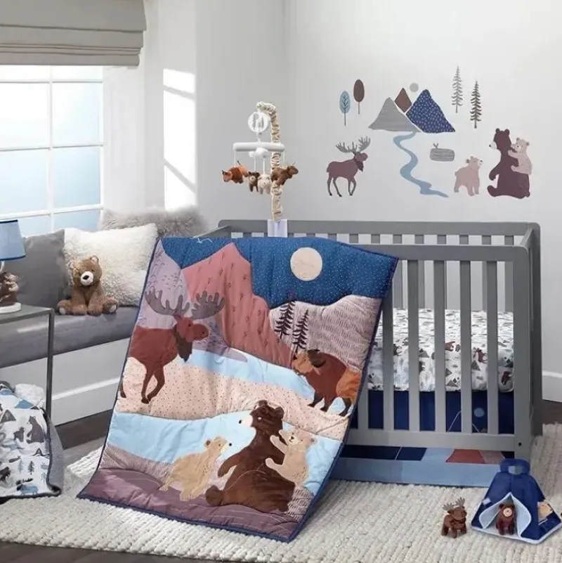 Shop All|Lambs & Ivy Big Sky Blue/Brown Woodland Animals 4-Piece Baby Crib Bedding Set - cutbabycare.com | baby boutique & care hub