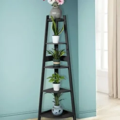 Bath Potty|Levede 5 Tier Corner Shelf Wooden Storage Home Display Rack Plant Stand Black - cutbabycare.com | baby boutique & care hub