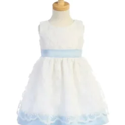 Shop All|Lito - Baby Girl Embroidered Mesh With Poly Silk Trims, Blue/White - cutbabycare.com | baby boutique & care hub