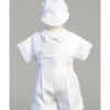 Shop All|Lito - Suspendered Shantung Shorts With Embroidered Cross Maverick, White - cutbabycare.com | baby boutique & care hub