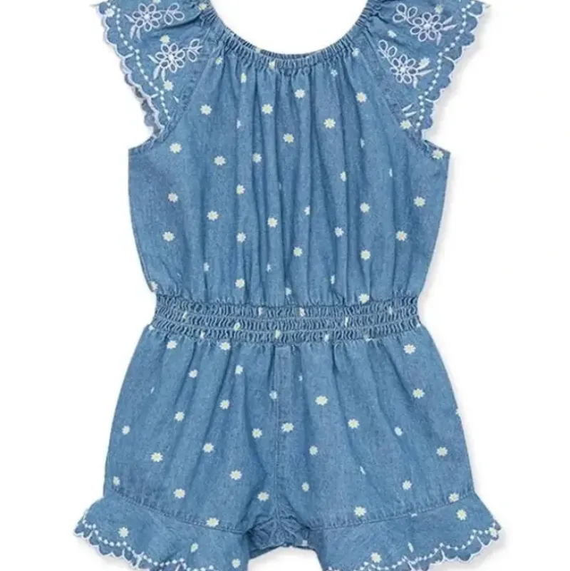 Shop All|Little Me - Baby Girl Chambray Woven Romper - cutbabycare.com | baby boutique & care hub