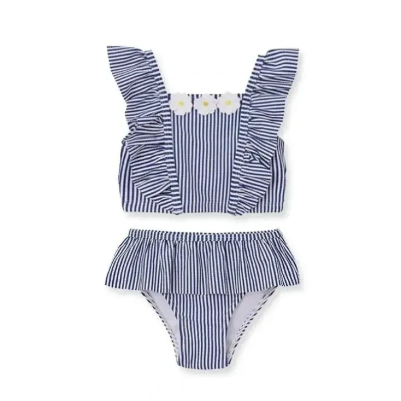 Shop All|Little Me - Baby Girl Daisy Stripe Swimsuit Blue - cutbabycare.com | baby boutique & care hub