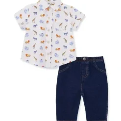 Shop All|Little Me - Baby Girl Safari Woven Pant Set, Blue - cutbabycare.com | baby boutique & care hub