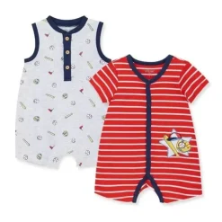 Shop All|Little Me - 2Pk Baby Boy Baseball Cotton Rompers - cutbabycare.com | baby boutique & care hub