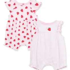 Shop All|Little Me - 2Pk Baby Girl Strawberry Cotton Rompers - cutbabycare.com | baby boutique & care hub