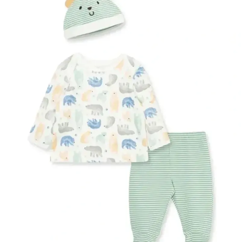 Shop All|Little Me - 3Pk Fuzzy Bears Interlock Knit Lap-Shoulder Set & Hat - cutbabycare.com | baby boutique & care hub
